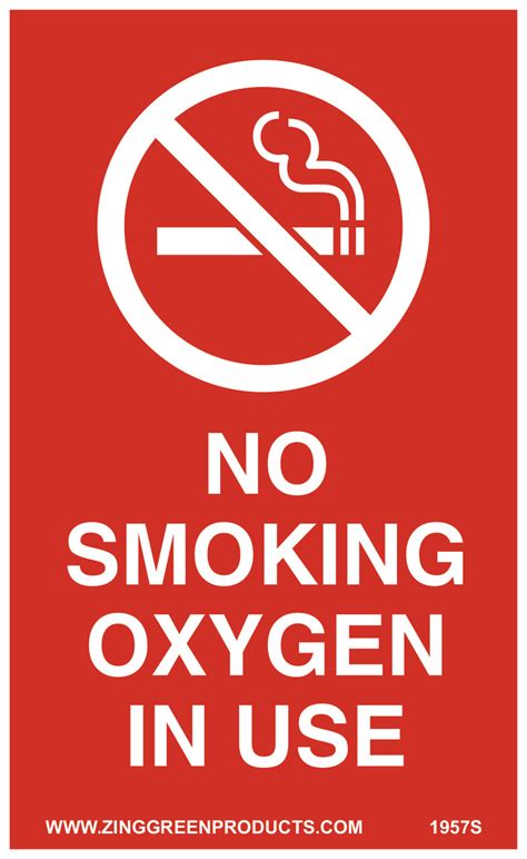 Sign No Smoking Oxygen In Use 5 X 3 Adhesive Zing Green Safety