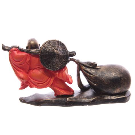 Bronze & Orange Chinese Buddha Pulling Sack 9cm - Secret of Zen