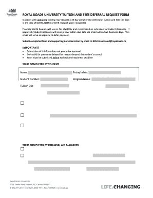 Fillable Online Tuition And Fees Deferral Form Royal Roads University