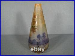 Vase Art Nouveau Epoque Verre Peint Maill Sign Leune Verrerie