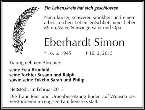 Traueranzeigen Von Eberhardt Simon Abschied Nehmen De