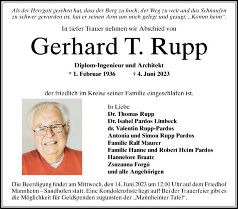 Traueranzeigen Von Gerhard T Rupp Trauerportal Ihrer Tageszeitung