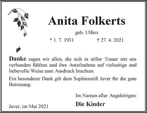 Traueranzeigen Von Anita Folkerts Nordwest Trauer De