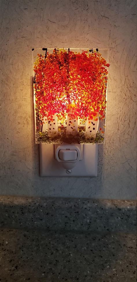 Fused Glass Night Light Quaky Aspen Fall Tree Red Autumn Etsy Night Light Autumn Trees