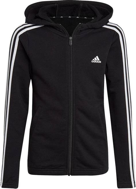 Adidas Essentials 3 Stripes Full Zip Hoodie Black White • Pris