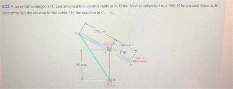 Solved 4 22 A Lever AB Is Hinged At C And Attached To A Chegg