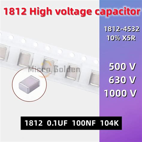 10pcs 1812 SMD Ceramic Capacitor 1812 0 1UF 100NF 104K 500V 630V 1000V