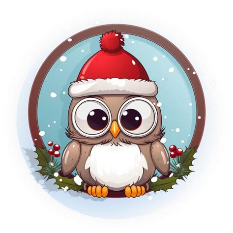 Premium Photo Cartoon Owl Wearing A Santa Hat Sitting On A Branch