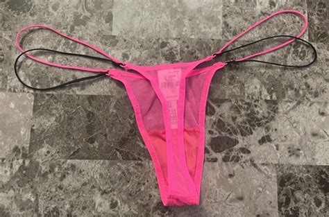 Victoria S Secret PINK L Mesh Strappy Micro Thong Panty Hot Pink Large EBay