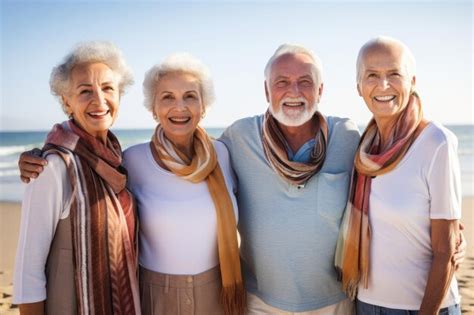 Retrato De Un Grupo De Amigos Mayores Parados Juntos En La Playa Creado