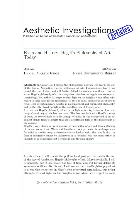 (PDF) Form and History: Hegel’s Philosophy of Art Today