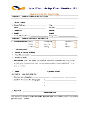 Fillable Online Request For No Objection Fax Email Print Pdffiller