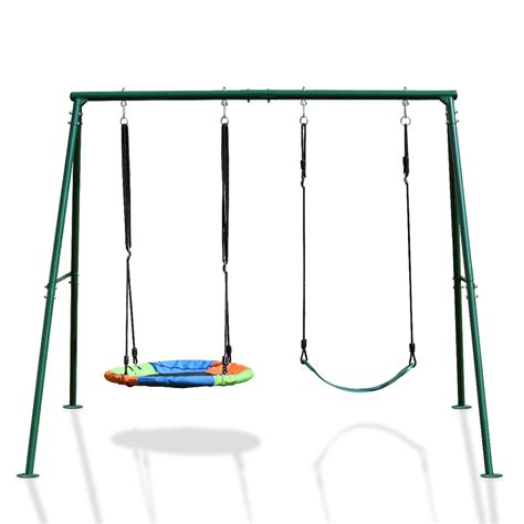 iRerts 2 Seat Swing Sets for Backyard, 1 Saucer Swing and 1 Belt Swing
