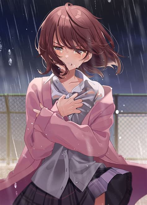 Sad Anime Girl Crying In The Rain Drawing