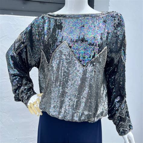 Judith Ann Creations Tops 8s Metallic Black Long Sleeve Zig Zag