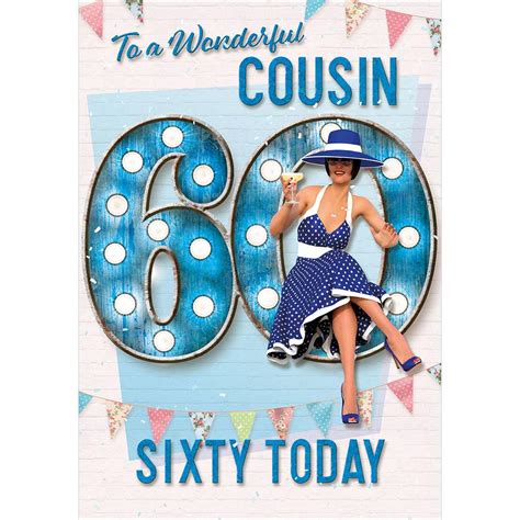 S Ta Cousin Female Th Birthday Card Sixty Years Blue Polka