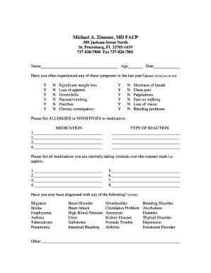 Fillable Online Health Questionaire The Zimmer Medical Group Fax