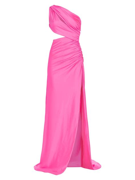 Dundas Rita Asymmetric Ruched Gown In Fluo Pink Modesens