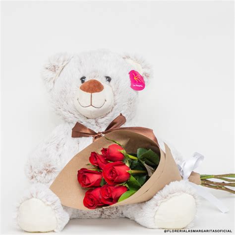 Oso De Peluche Con Ramo De Rosas Rojas Floreria Las Margaritas