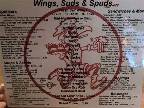 Menu at Wings Suds & Spuds pub & bar, Moon