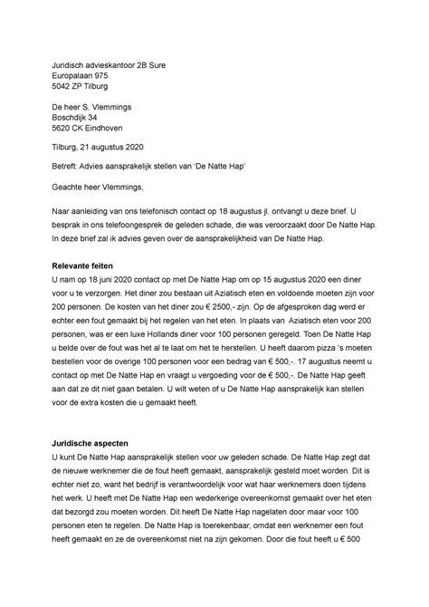 P2 Adviesbrief Adviesvrief Beroepsproduct P2 Juridisch