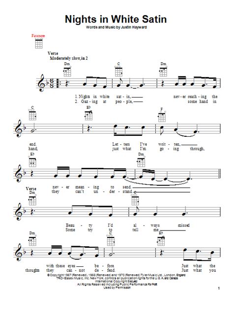 Nights In White Satin Sheet Music By The Moody Blues Ukulele