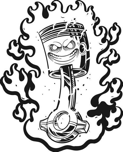 Angry Flaming Fire Racing Piston Head Outline Vector Illustrations For