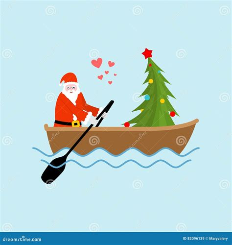 Santa Claus And Christmas Tree On Boat Ride Christmas Riding On Stock