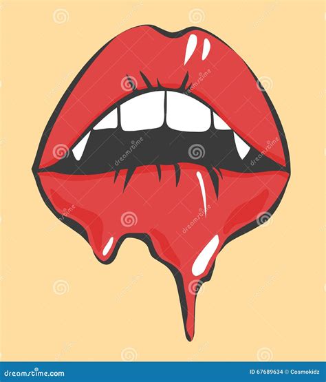 Pop Art Melting Lips With Vampires Teeth Vector Object Stock