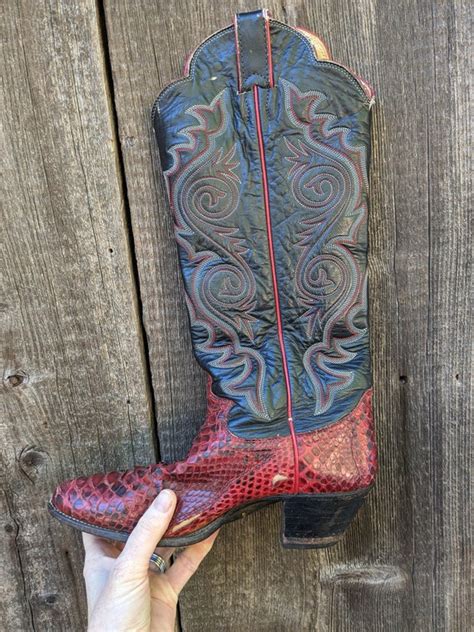 70s Vintage Leather Python Cowboy Boots 6 Justin Bl Gem