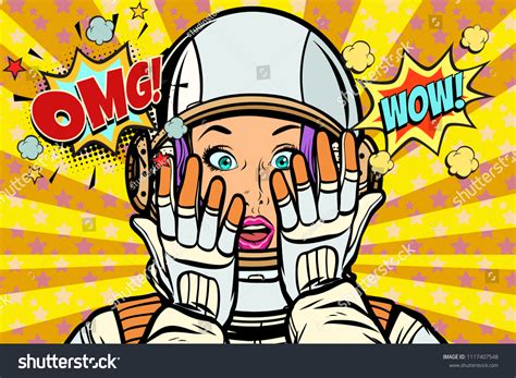 Omg Wow Pop Art Woman Astronaut Stock Vector Royalty Free 1117407548