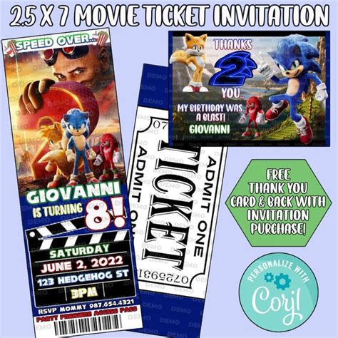 Sonic Immediate Birthday Movie Ticket Invitation Free Back Of Invite