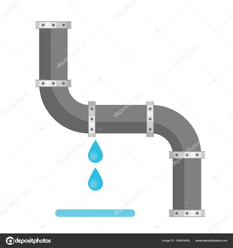 Broken Metal Pipe Leaking Water Flat Style Vector Illustration Stock ...