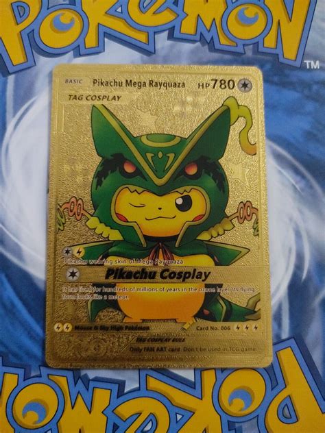 Mavin Pikachu Tag Cosplay Mega Rayquaza Gold Foil FanArt Pokemon Card