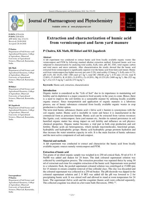 PDF Extraction And Characterization Of Humic Acid From Vermicompost