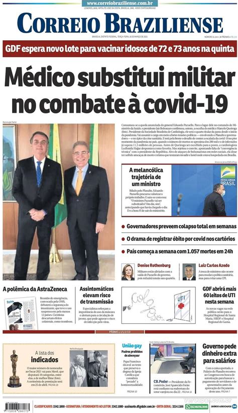 Capa Correio Braziliense Edi O Ter A De Mar O De