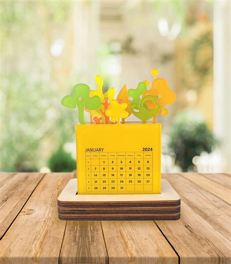 Desk Calendar With Changeable Acrylic Floral Decor Modern Office