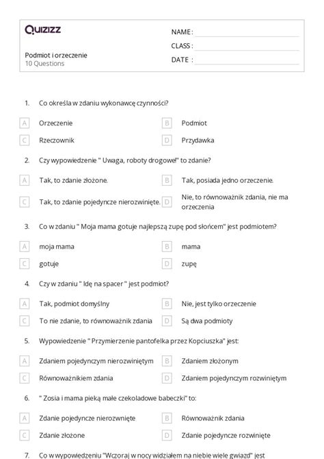 Ponad 50 Zdania Interpunkcja Arkuszy W Quizizz Darmowe I Do Druku