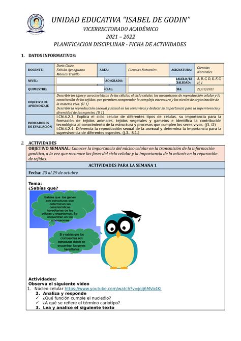 10CCNN Ficha DE Actividades Unidad 1 Parcial 1 QUIM 1 UNIDAD