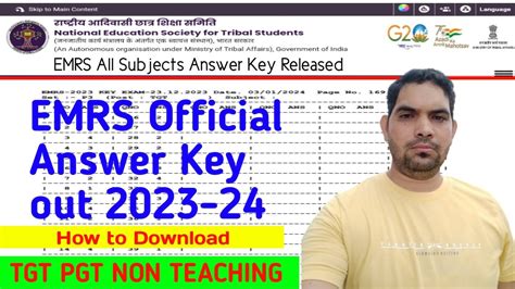 Emrs Official Answer Key 2023 24 How To Download Emrs Tgt Pgt Answer