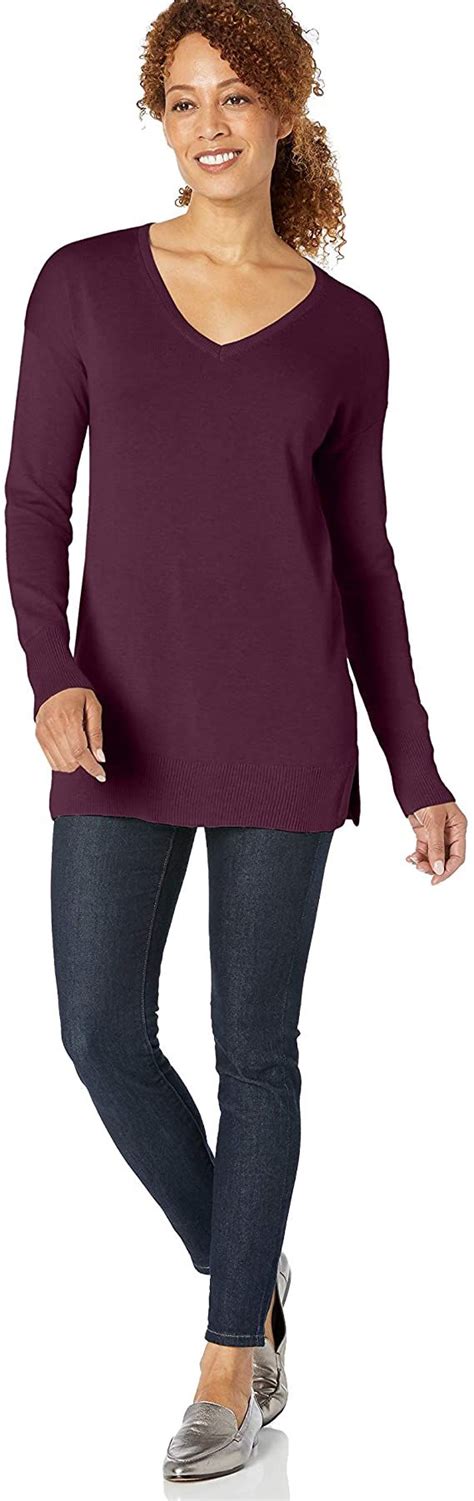 Amazon Essentials Women S Lightweight Long Sleeve V Neck Tunic Sweater