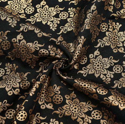 Buy Black Golden Floral Brocade Silk Fabric For Best Price Reviews