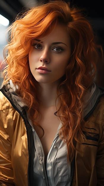 Premium Ai Image Beautiful Red Head Woman Wearing Jacket