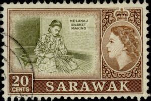 Stamp Types Of 1955 57 Melenau Baskets Sarawak Queen Elizabeth II