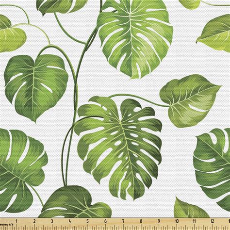 Buy Lunarable Leaf Fabric by The Yard, Tropical Jungle Rainforest Leaves Palm Mango Tree Wild ...