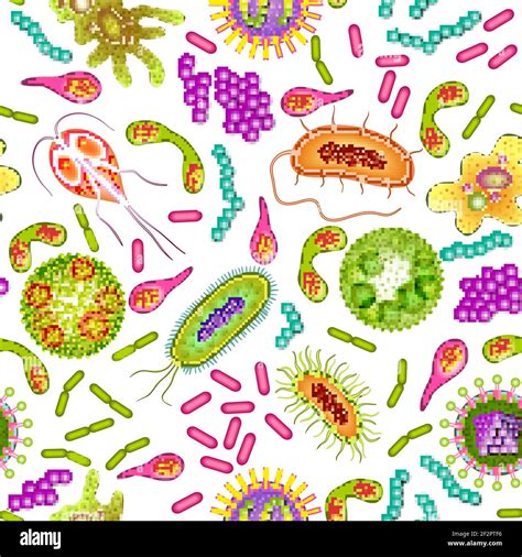 Bacteria Virus And Germs Microorganism Cells Seamless Pattern Color