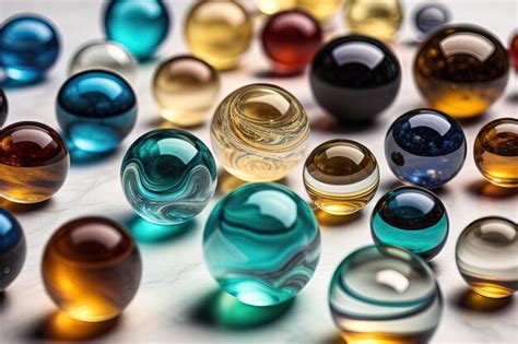 Premium Photo Colorful Glass Marbles On A The Table Selective Focus Ai Generative