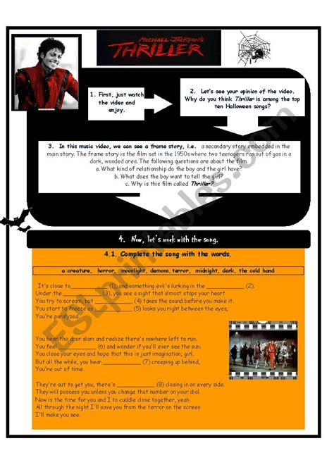 Thriller By Michael Jackson Esl Worksheet By Giselr