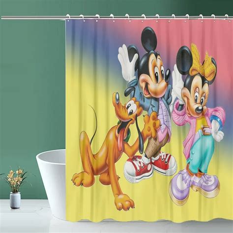 Mickey Mouse Posing Scenes Bathroom Shower Curtain Set Lavafury