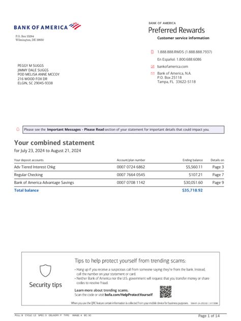 Bank of America Statement Peggy Suggs | PDF